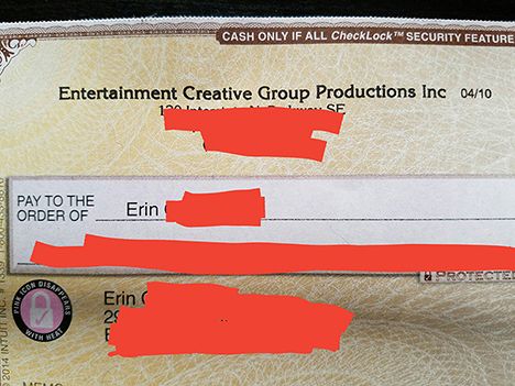 check from production company